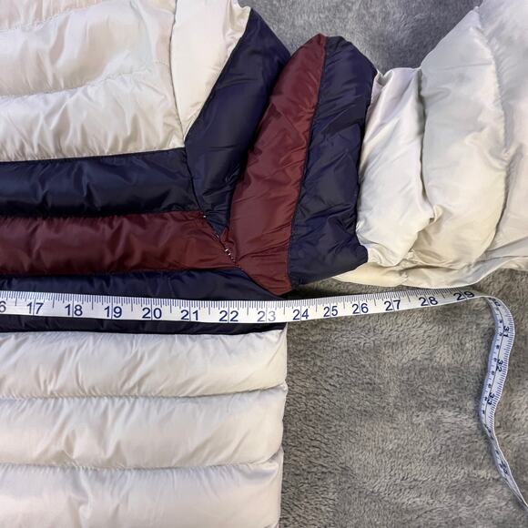 Tommy Hilfiger Mens Large Puffer Jacket White Navy Hooded Spellout Winter Coat - Picture 9 of 11